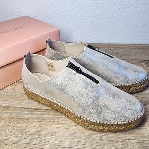 NIB ERIC MICHAEL Serena Metallic Suede Leather Platform Espadrille Shoe 39